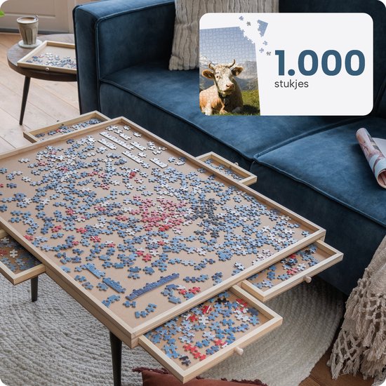 Plateau de puzzle pour 1 000 pièces avec 6 tiroirs – Tapis de puzzle avec système de rangement – Plateau de puzzle en bois – Table de puzzle avec plaque de protection – BREND BR-2216
