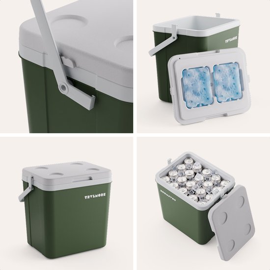 TRVLMORE Cool Box 26L - Frigobox - 2 éléments réfrigérants inclus - Vert