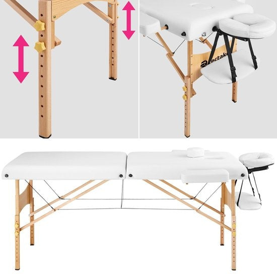 tectake® - Table de massage Table de traitement - matelas de 7,5 cm de haut + coussins roulants et sac de transport - divan de traitement - sac de rangement inclus - pliable