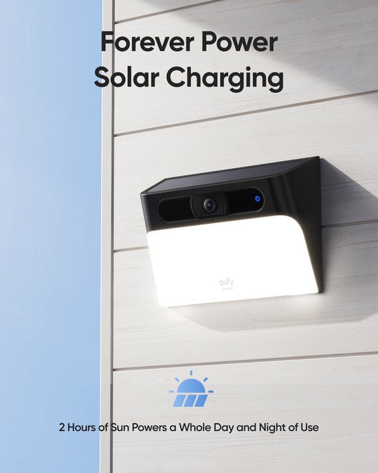 eufy security Solar Wandlamp Camera S120 - Applique murale - Caméra de sécurité sans fil avec applique LED solaire intégrée - Vision nocturne en couleur - Détection de mouvement par IA - Audio bidirectionnel - Indice de protection IP65 - Pas de frais d'ab