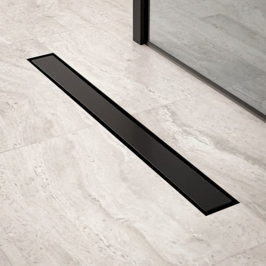 Caniveau de douche - 70 cm - Noir mat - Grille en carreaux - Acier inoxydable - Avec bride