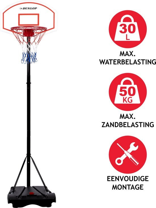 Dunlop Basketball Pole - anneau de basket avec support - 165 à 205 CM - set de basket - basket pour l'extérieur