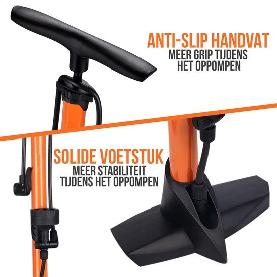 Pompe à vélo Strex - Manomètre - 11 Bar - Pompe à bille - Orange