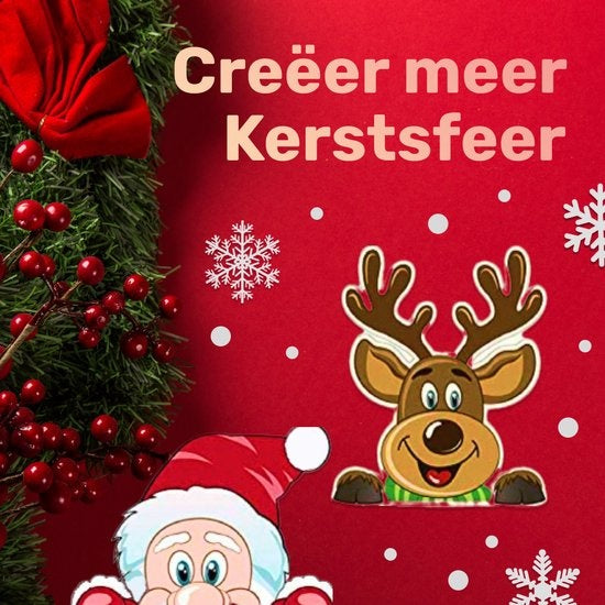 Giftmas - Décorations de fenêtre de Noël - Stickers de Noël - Stickers de fenêtre pour enfants - Décorations de Noël pour l'intérieur - Décorations de Noël - Père Noël - Renne - 50 pièces