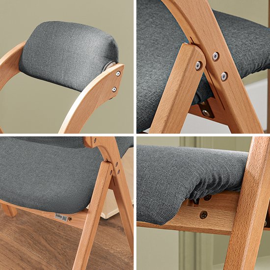 SoBuy Set of 2 Folding Chair, Office Chair with Upholstered Seat Cushion, Dining Chair, Nature/Dark Grey, 47.5x77x59 cm, FST92-SGx2 - pour la salle à manger, le balcon ou le bureau