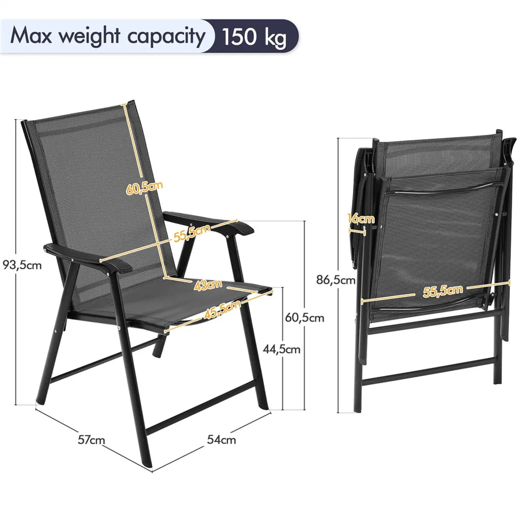Yaheetech Chaises de Jardin Lot de 2 Noirs - Dossier haut pliable - 54 x 57 x 93.5 cm