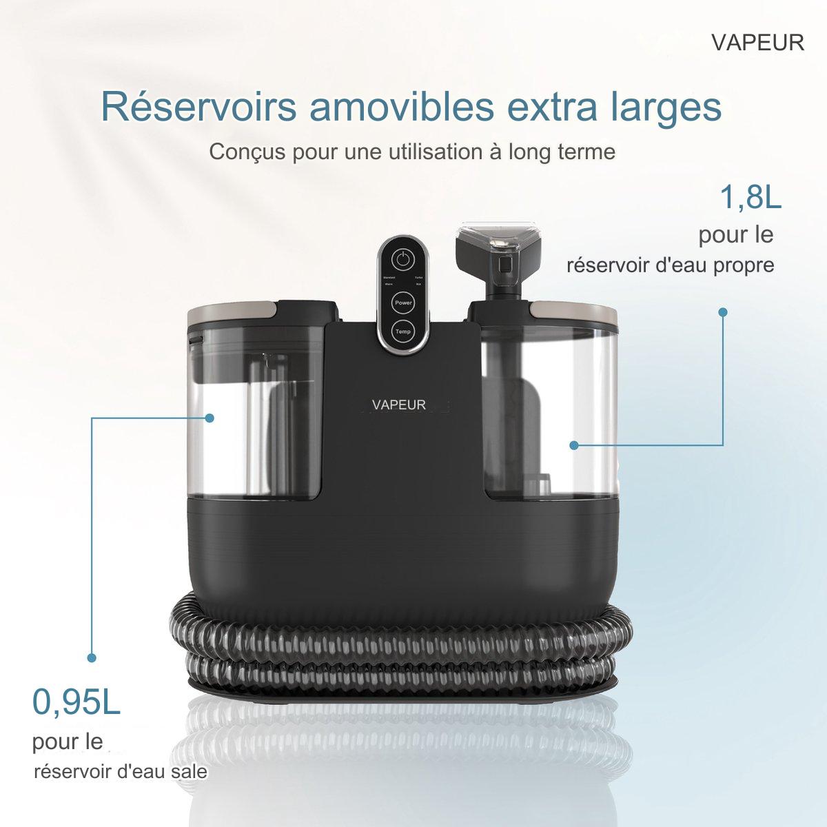 Nettoyeur multifonctions - Vapore - 1200W - Machine à nettoyer les tapis/canapés/meubles/sièges/taches portable - Noir