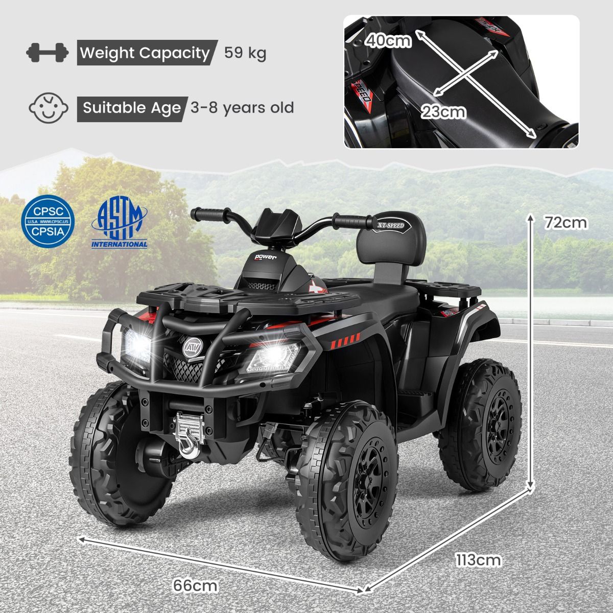 Quad électrique pour enfants Coast - 2 places - 4 moteurs - noir