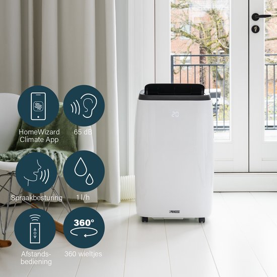 Princess 352900 - Climatiseur mobile - Climatiseur avec télécommande et application - Écran tactile – 80 m³ - 9 000 BTU – Blanc