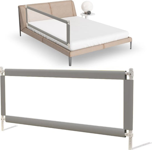 Barrière de lit - HeppieBabie  - universelle - extra longue 150 CM - réglable - grise avec filet de sécurité