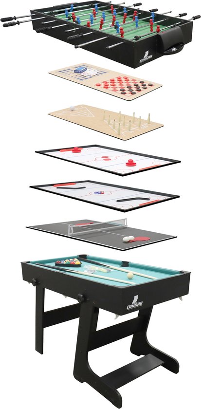 Table de jeux multifonctionnelle Cougar 16-en-1 – Table de jeux noire avec 16 jeux – Accessoires inclus – Pour enfants et adultes