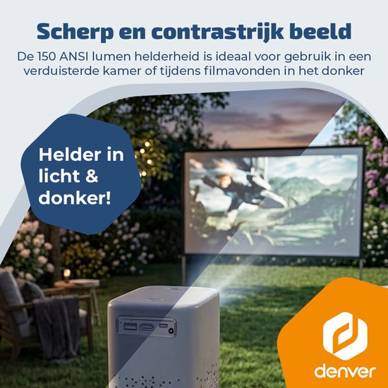Projecteur portable Denver - 4K 3840 x 2160 p - 150 lumens ANSI - Projecteur - Batterie intégrée - Home cinéma - HDMI - USB-C - PR4700