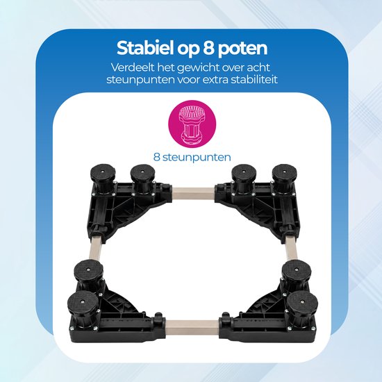 Surélevateur pour lave-linge Roegaarden - Anti-vibrations - Réglable - 8 pieds pour plus de stabilité - Facile à installer