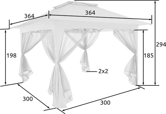 Pavillon pliable Carabobo, Tectake®, Pavillon de jardin, 364x364x294cm, Marron