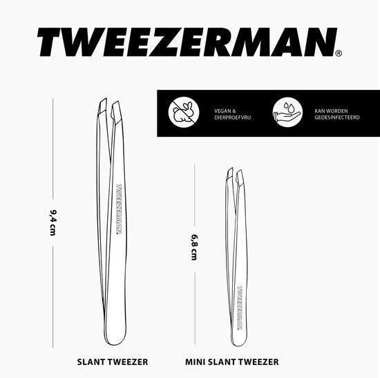 Pince à épiler Tweezerman Mini Slant Tweezer Classic – Pince à sourcils - Pince de précision compacte à pointe biseautée – Pour l'épilation et l'élimination des poils – Acier inoxydable – Convient aux poils fins et épais – Acier inoxydable - Pince à épile
