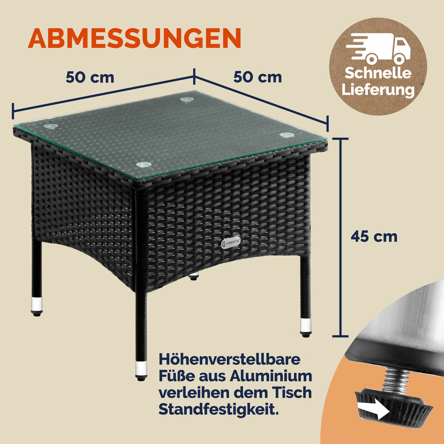 Table d'appoint Casaria en polyrotin noir 50 x 50 x 45 cm