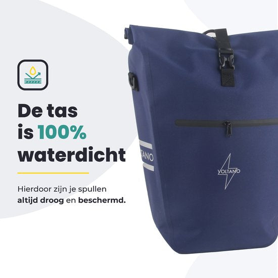 Voltano Luxe E-bike Pannier 28L - Navy Blue - Sacoche avec compartiment pour ordinateur portable - 100% étanche - avec bandoulière