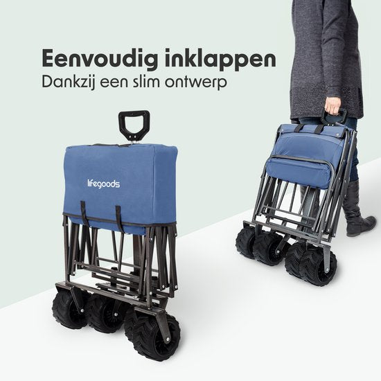 LifeGoods Wagon - Pliable - Capacité de charge 80KG - 94L - Polyester lavable - Bleu