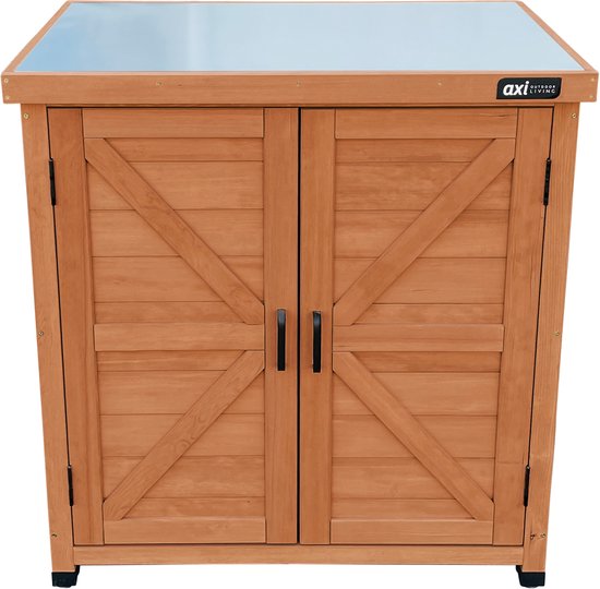 Armoire de rangement en bois AXI Felix – Armoire de jardin en bois certifié FSC – Système de fermeture magnétique – Pieds réglables – 80 x 45 x 93 cm – Marron café