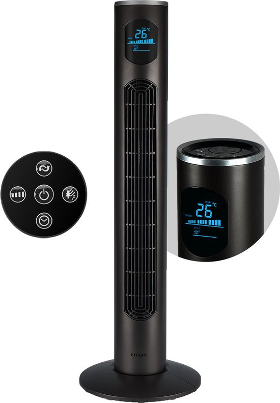 KRAFT Ventilateur de tour - Ventilateur silencieux sur pied - Ventilateur - 97 cm - Ecran LED - Ventilateur de sol - Anthracite