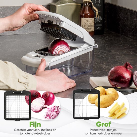 Mandoline Stosh - Coupe-légumes - Coupe-oignons - Coupe-spirale - 7 pièces - Blanc - Sans BPA