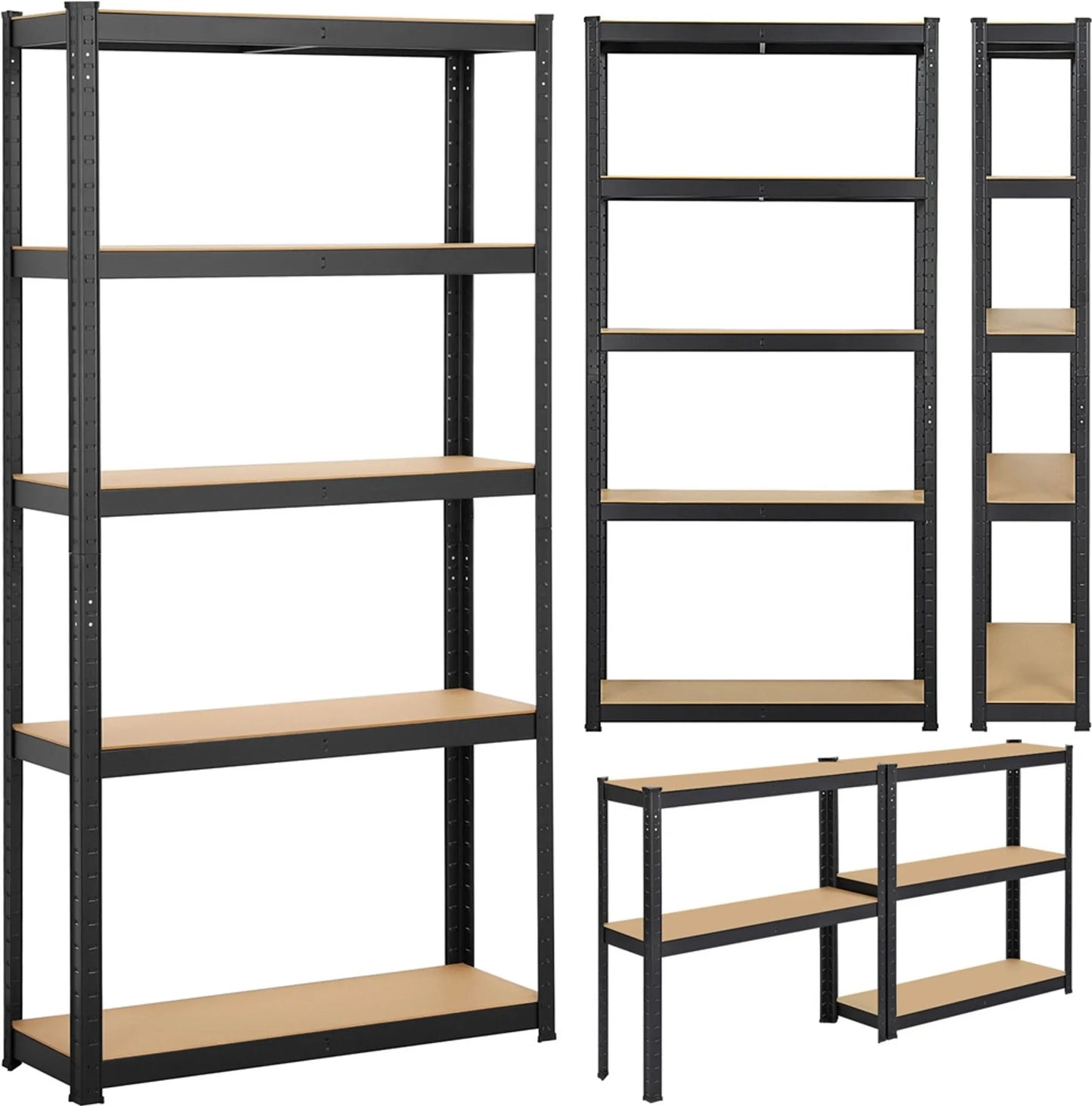 Yaheetech Armoire à rayonnages avec 5 étagères - 90 x 30 x 180 cm - équipée de niveaux réglables en MDF, d'un système de fixation sans vis et de renforts d'angle - pour garage, entrepôt et cave - métal noir et MDF E1
