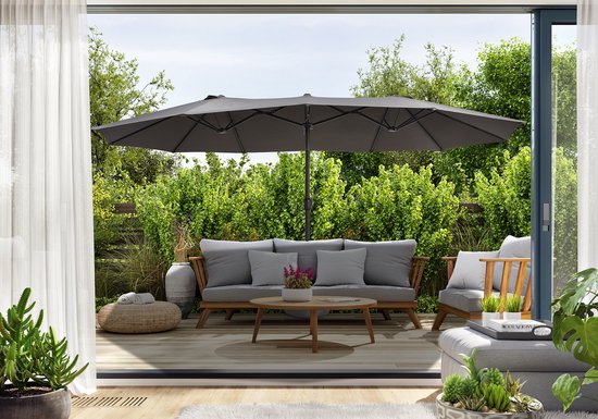 LIFA GARDEN - Parasol Double avec Housse de Protection - Parasol XXL en Anthracite avec Housse - Imperméable - 450 x 270 cm