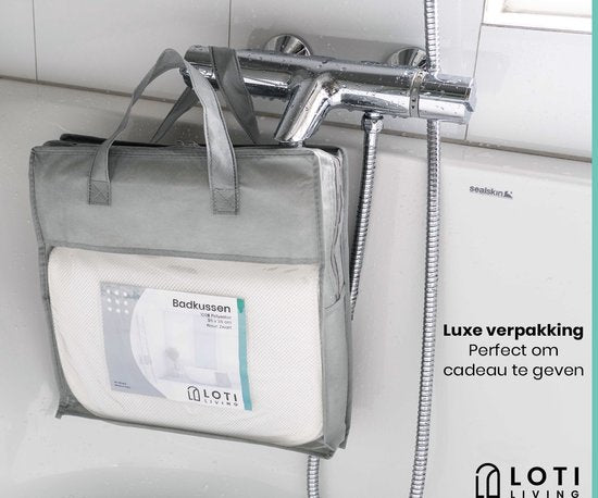 Loti Living Oreiller de bain - Oreiller de bain - Oreiller cervical de bain - Appui-tête de bain - Oreiller de bain avec ventouses - 6 ventouses - Oreiller cervical ergonomique - Antidérapant - Blanc