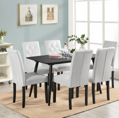 Yaheetech Lot de 2 chaises de salle à manger - Blanc - 45,5 x 60,5 x 98 cm - Dossier haut, simili cuir