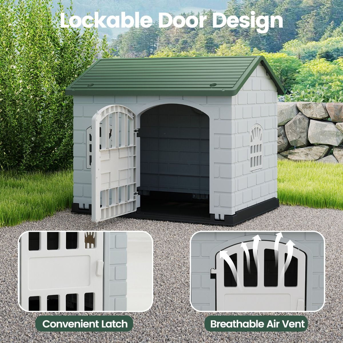 Niche pour chien Coast en plastique - résistante aux intempéries - porte verrouillable et 3 fenêtres - verte