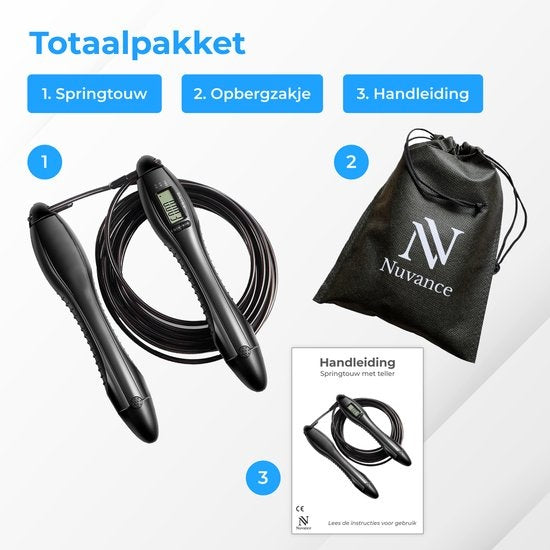 Nuvance - Corde à sauter sportive professionnelle avec compteur - réglable - adultes et enfants - Corde à sauter - Speedrope