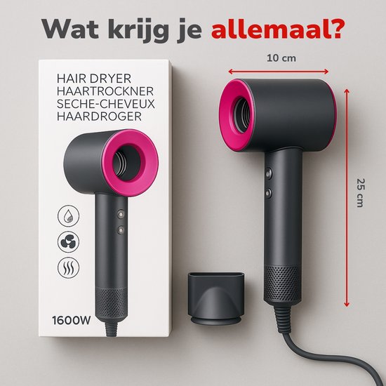 Sèche-cheveux ionique Alpina 1600 W - Sèche-cheveux à 3 réglages de chaleur - Sèche-cheveux avec fonction « Cool Shot » et autonettoyage - Sèche-cheveux avec embout magnétique à 360° - Technologie ionique - Gris