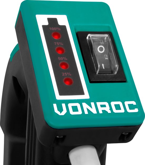 VONROC Pompe pour tonneau de pluie 12V avec batterie - 50W - 1500 lt/h - avec protection contre la marche à sec - connecteur universel pour tuyau d'arrosage - batterie et chargeur inclus
