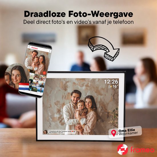 Cadre photo numérique Denver 19 pouces - HD - Frameo App - Cadre photo - WiFi - 32GB - IPS Touchscreen - PFF1970