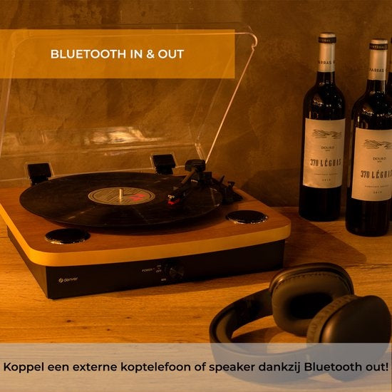 Denver Record Player Dual Bluetooth - Haut-parleurs intégrés - USB - Rétro - Bois - VPL230LW