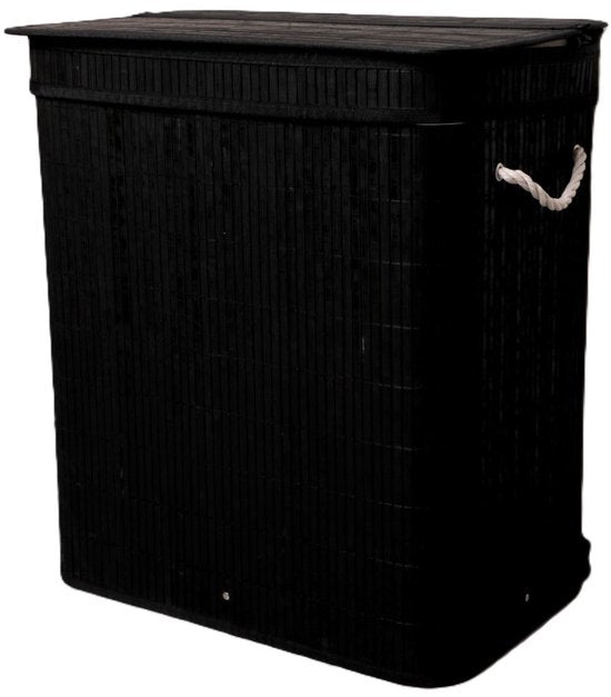 Panier à linge Ceruzo à 3 compartiments – Trieur de linge en bambou 100 L – Sac intérieur amovible – Noir