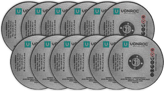 VONROC Jeu de disques à tronçonner - Ø 76 mm - 12 pièces - pour VONROC AG507DC et universellement compatible