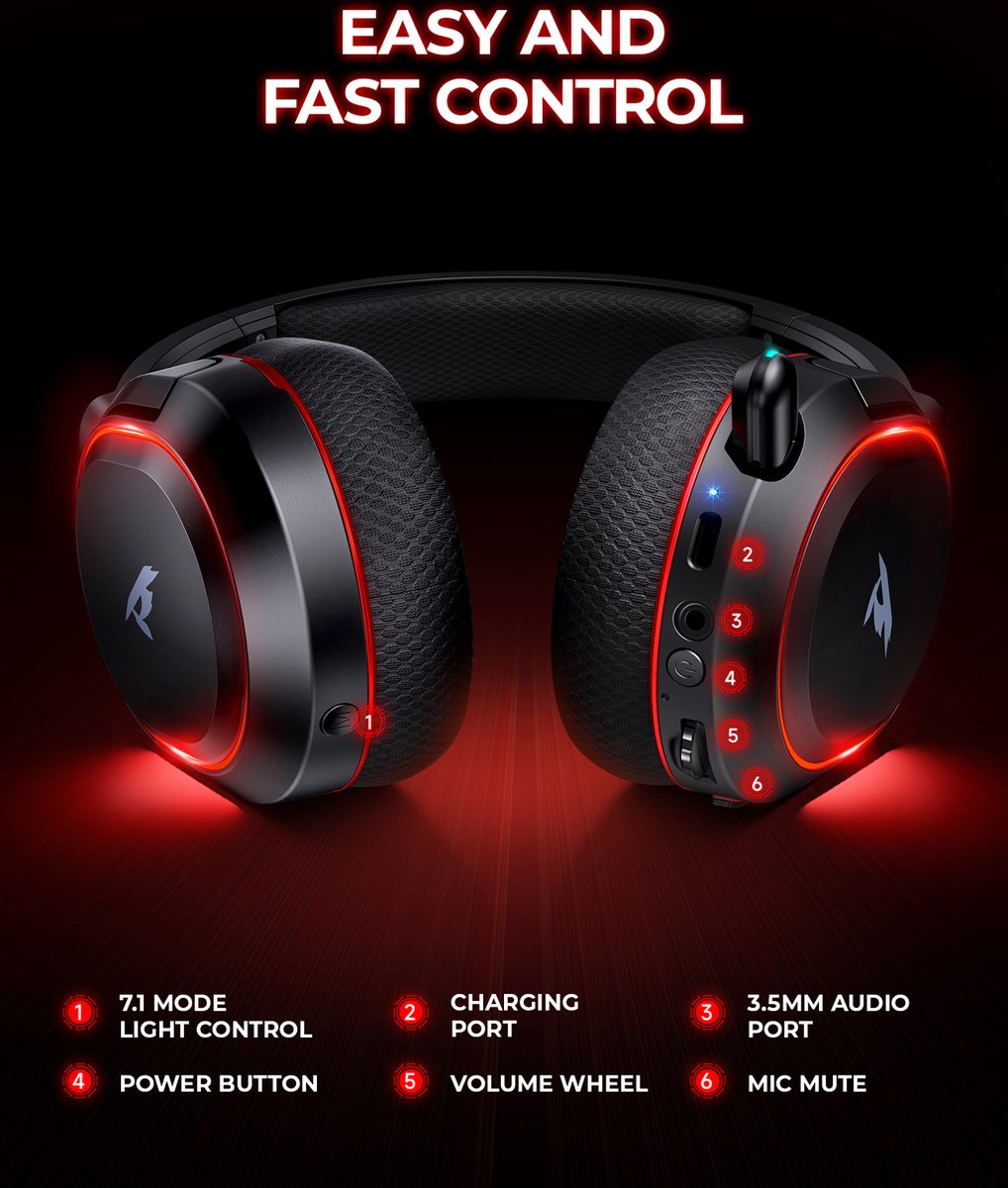 Valorise UG-08S Casque de jeu sans fil 2.4Ghz Noir/Rouge