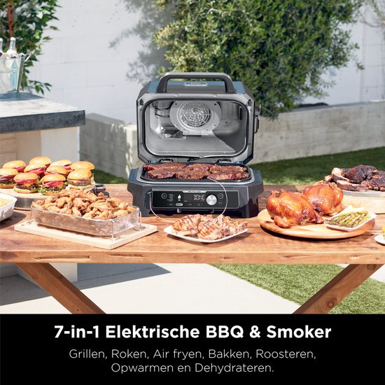 Ninja Woodfire Pro Connect XL - Barbecue électrique intelligent 7-en-1 et fumoir - Thermomètre de cuisson numérique inclus - Application Connect - OG901EU