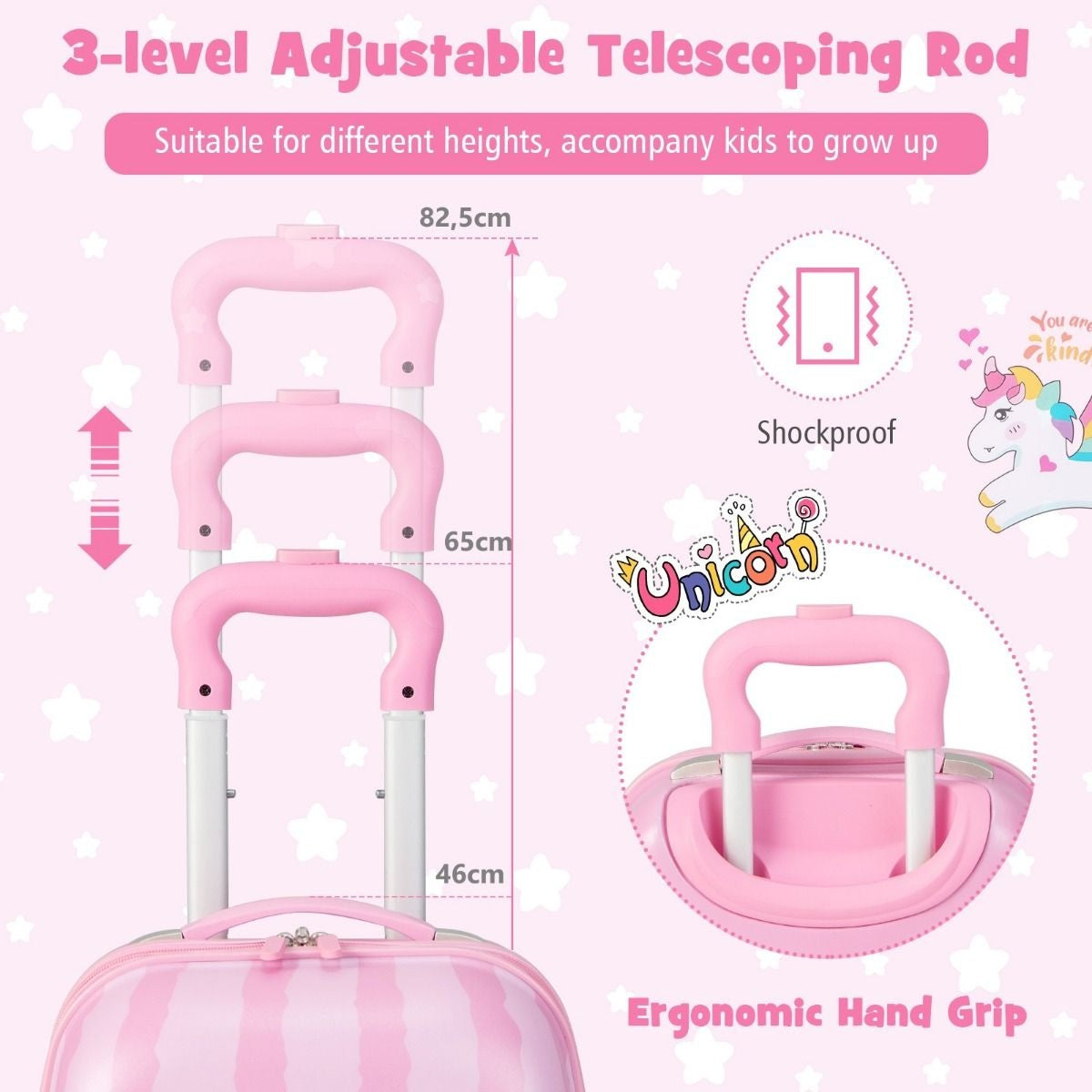 Coast valise + sac à dos pour enfants - licornes - 2 pièces - bagage à main - rose