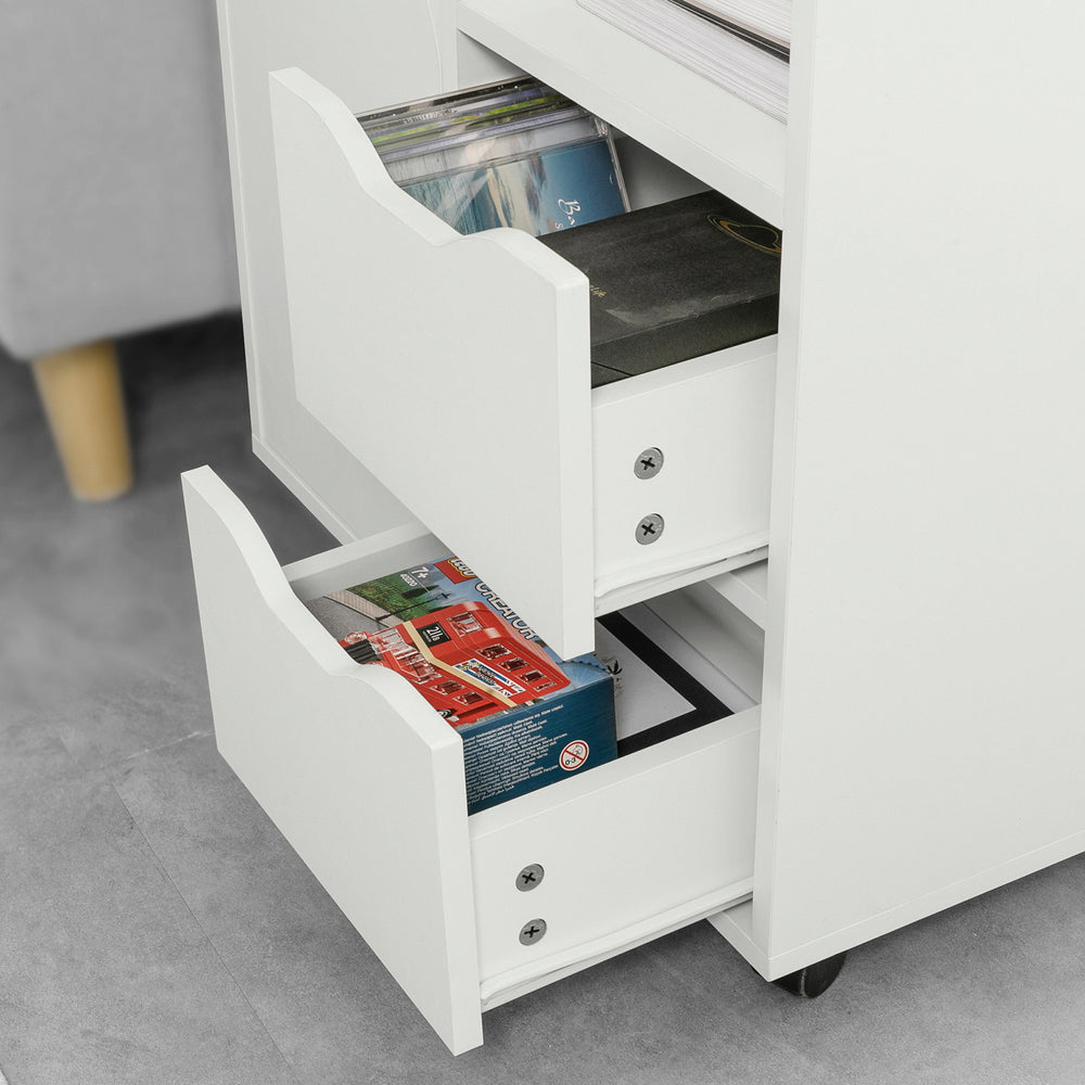 SoBuy Armoire de bureau - Porte-imprimante avec tiroirs et porte - Max. 50KG - 60 x 35 x 70 cm - Blanc