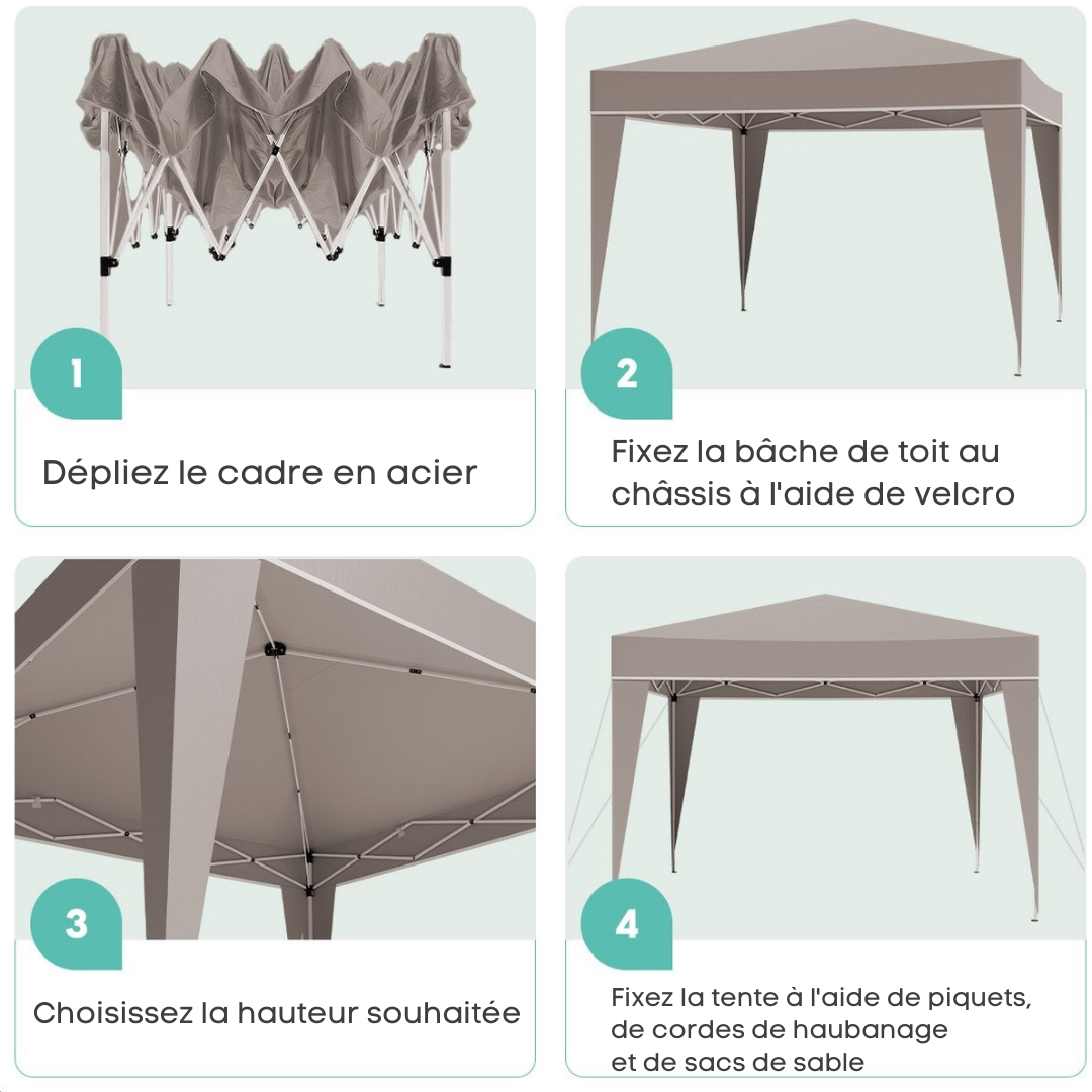 LifeGoods Party Tent - Pavillon - EasyUp - Pliable - Imperméable - Avec sac de transport - 300 x 300 cm - Beige