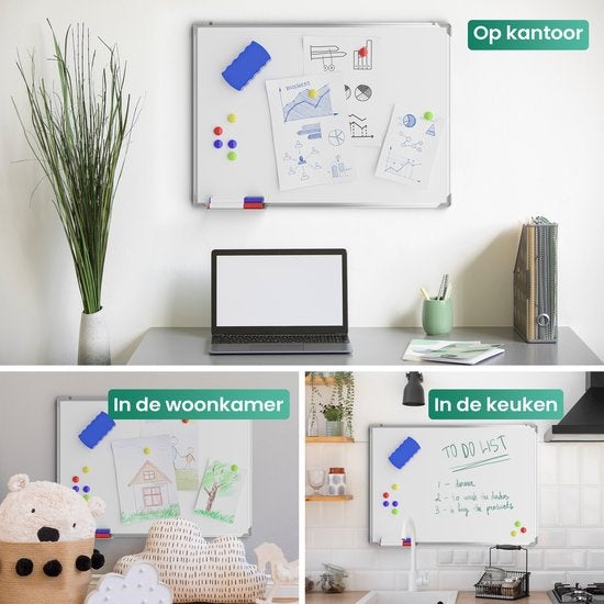 Tableau blanc - Avalo - 60x90 cm - 14 en 1 set - Tableau blanc magnétique incluant marqueurs, aimants et gomme