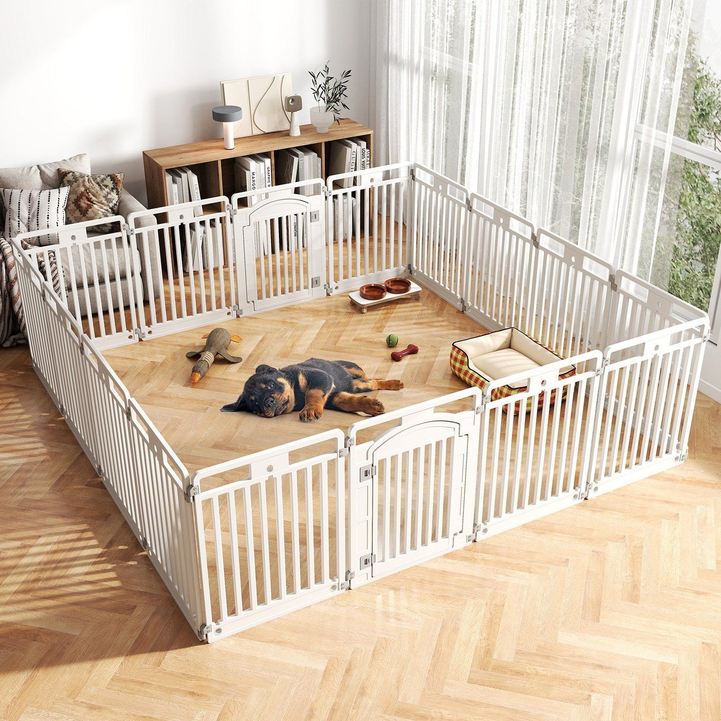 Enclos pliable pour chiots Coast - 8 panneaux - Porte verrouillable - 128 x 128 x 80 cm - Blanc