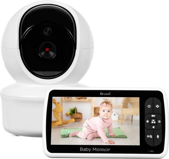 Babyphone Saaf - Caméra et moniteur inclus - Contrôlable/inclinable - Fonction de conversation - Écran 5 pouces