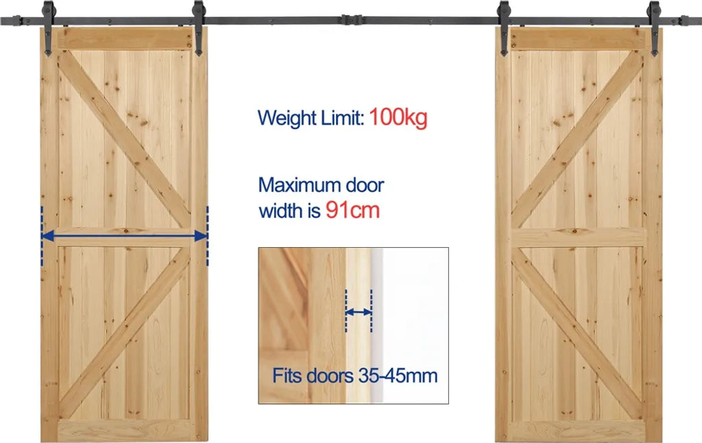 Système de porte coulissante Yaheetech 366 cm avec kit de montage, noir