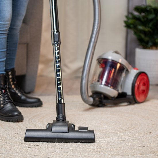 Aspirateur sans sac Dirt Devil - V8221 - 800W - Filtre HEPA 12 - Portée de 7.5M - avec brosse combinée, Kierzuugmond et accessoire pour meubles - 4.3KG - Boîte de récupération de la poussière 2.2L - Gris/Rouge
