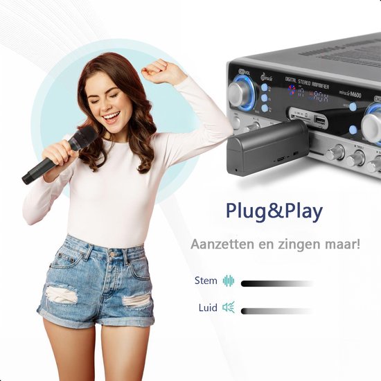 Tech Essentials® Ensemble de microphones sans fil - VHF - USB-C rechargeable - Plug & Play - Karaoké - Studio - Prise 3,5-6,3 mm - ASMR - Convient à Partybox