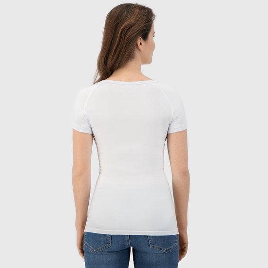 Anti Sweat Shirt - Fibershirts® - Coussinets d'aisselles cousus - Maillot de corps - Blanc - Col rond - Femme - Taille XS