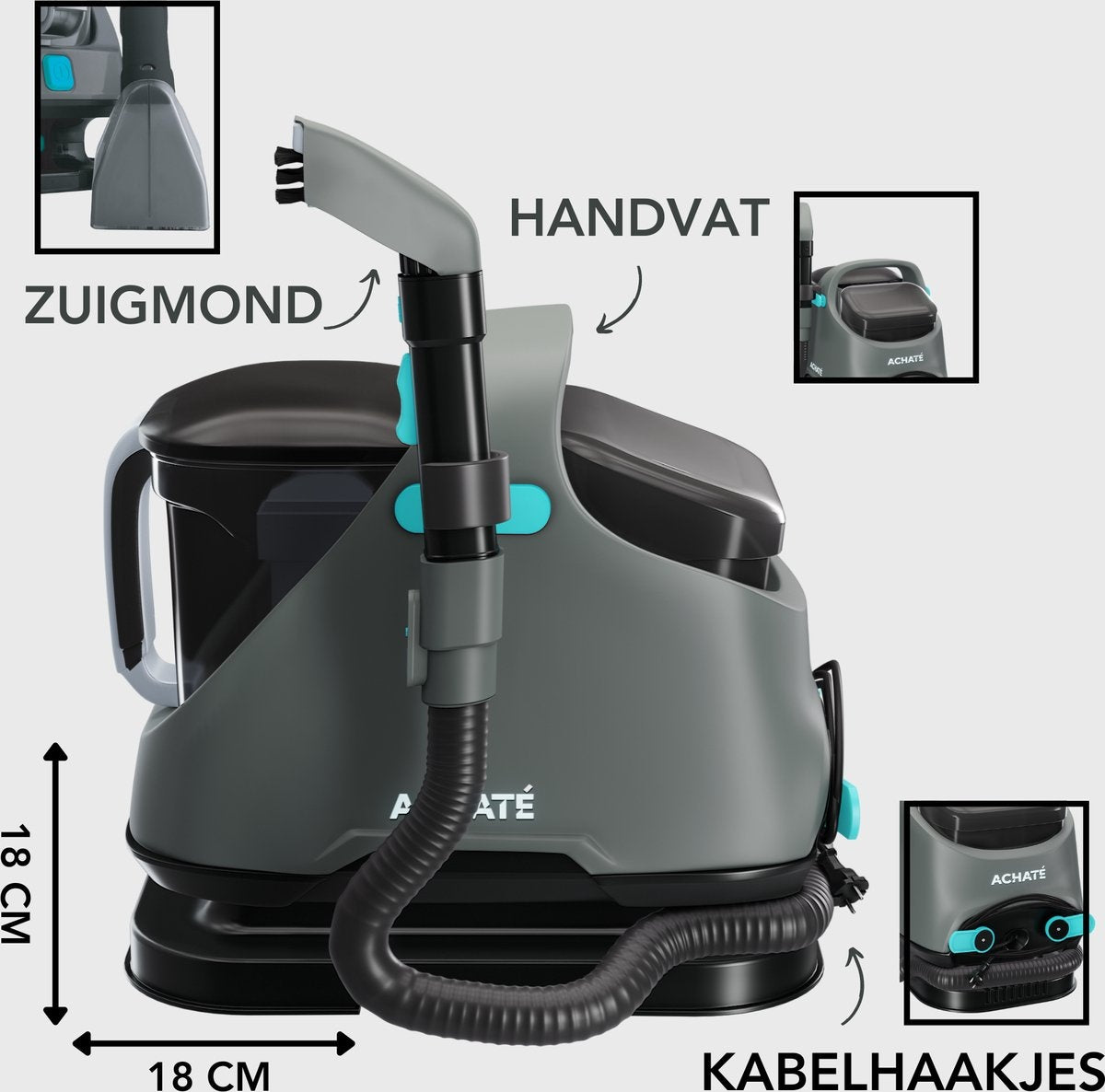 Achaté Nettoyeur de taches puissant - 2 réservoirs d'eau - 650W - 1200ml - Gris